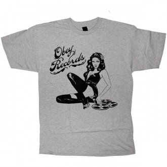 OBEY Basic Heather T-shirt - Record Girl - Heather Grey