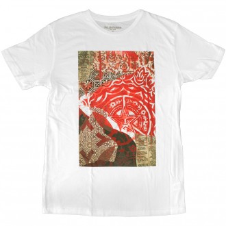 T-shirt Obey - Newpaper Collage - Thrift Tee - White